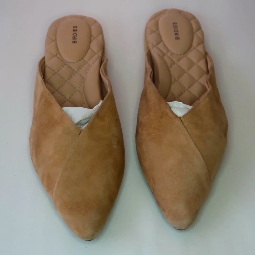 Birdies Tan Suede Pointed-Toe Slide Flats - Picture 1 of 8